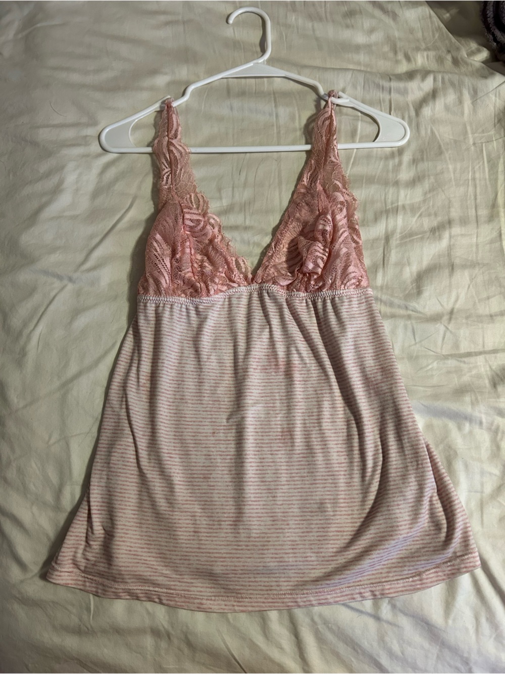 pink lace striped cami